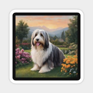 Cute Bearded Collie In Garden Art Painting Magnet