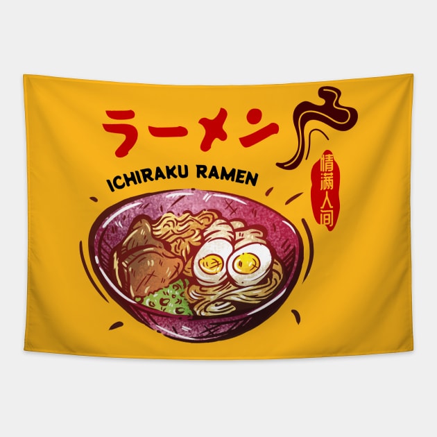 Spicy Ramen Bowl of Ichiraku Ramen Noodles Japanese Retro Foodie Tapestry by Mochabonk