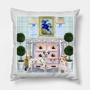 Jack Russell and Dalmatian in blue interior Pillow