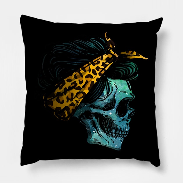 Skull bow Leopard Vintage Retro Funny Halloween Pillow by PaulAksenov