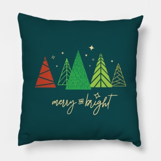 Merry and bright Christmas tree collection, illustrated Pillow