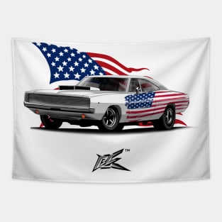 dodge charger 68 american flag Tapestry