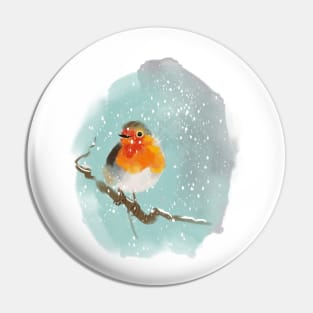 Robin on a tree branch in the snow Pin
