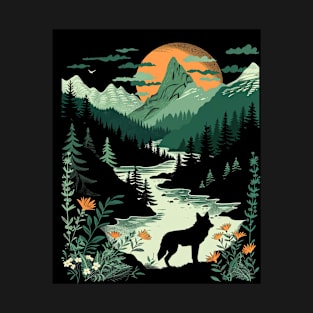 Majestic Wilderness: Lone Wolf and Mountain Landscape for her for him, men and women T-Shirt