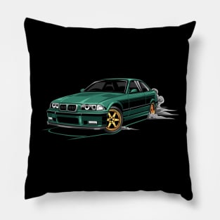 M3 E36 Car Illustration Green Pillow