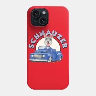 Cute Schnauzer mini puppy retro ready to ride in Classic Blue Truck Phone Case