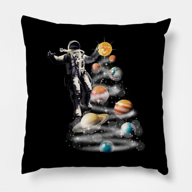 Cosmic Baller - Abstract Astronaut Playing Basketball with Planets Pillow by LR_Collections