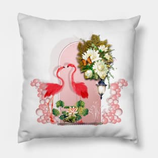 Wonderful flamingos with tropical flowers Pillow