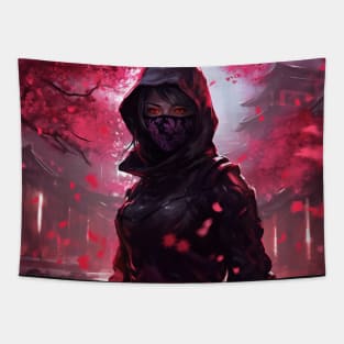 Sakura Female Cyberpunk Assassin Cherry Blossoms Tapestry