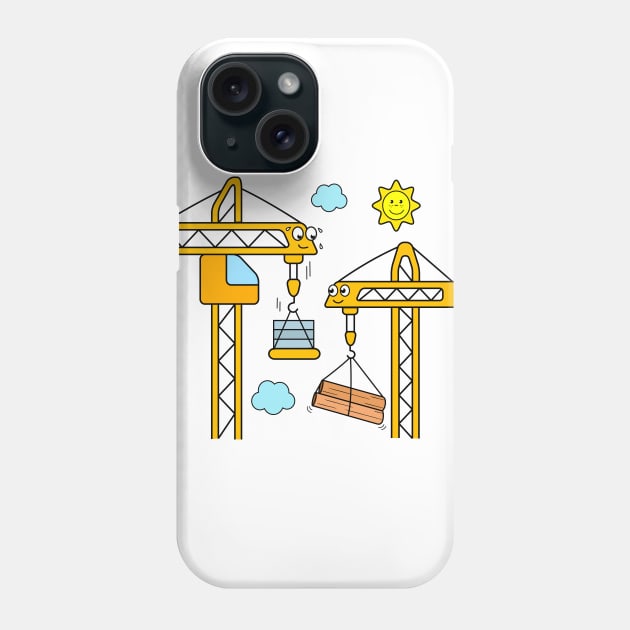 Cranes Working Hard on Construction Site Phone Case by samshirts