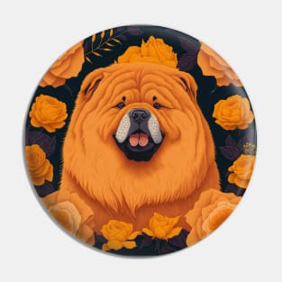 Dogs, chow chow and flowers, dog, seamless print, style vector (yellow version chow-chow) Pin