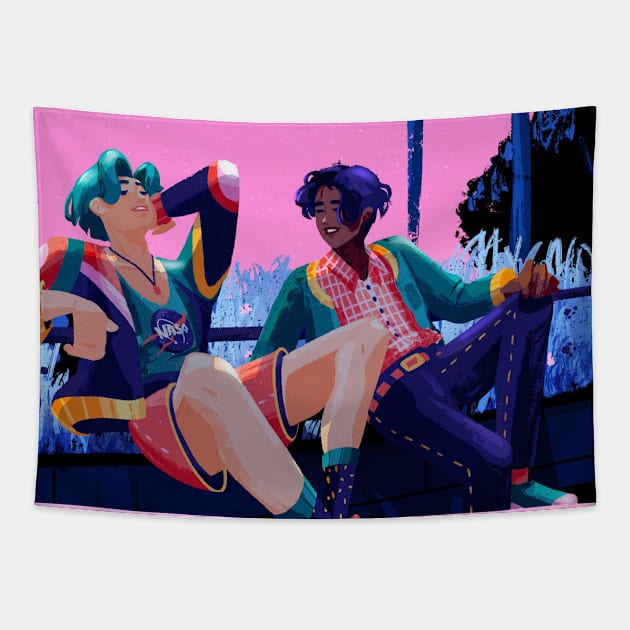 Evening Flirt Tapestry by kjm.illustrations