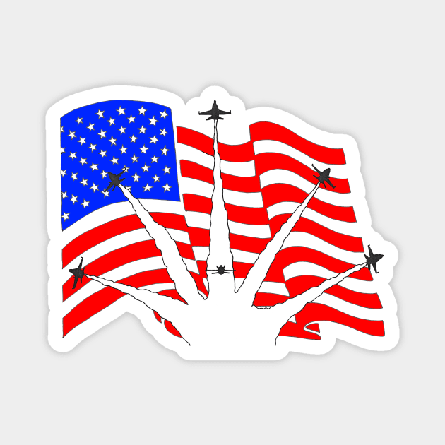 F18 Hornets flying over American Flag Ver 3 Magnet by Joseph Baker