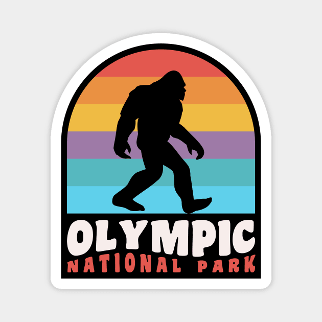 Olympic National Park Bigfoot Sasquatch Retro Sunset Magnet by PodDesignShop