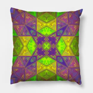 Mosaic Kaleidoscope Square Green Purple and Blue Pillow