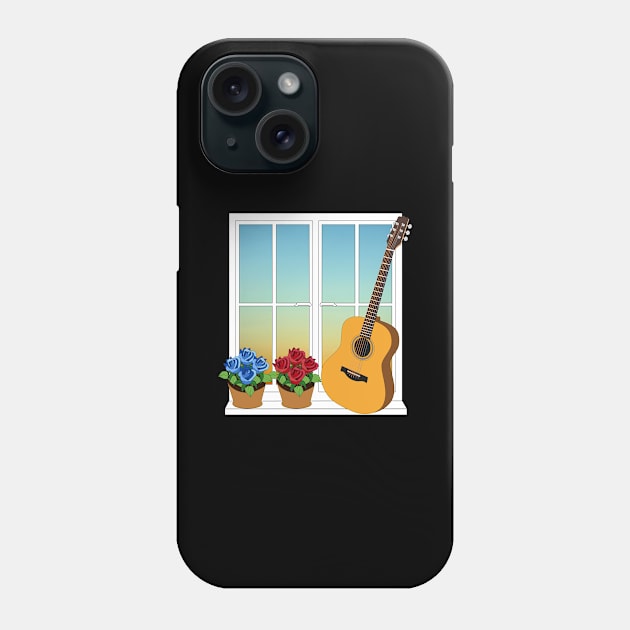 Acoustic Guitar Leaning Against Window with Flowers Phone Case by nightsworthy