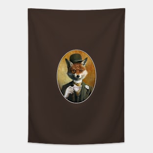 Teatime Mr Fox oval design Tapestry