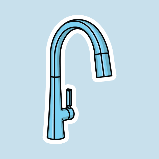 Steel Water Supply Faucets For Bathroom And Kitchen Sink Sticker vector illustration. Home interior objects icon concept. Kitchen faucet sticker design logo with shadow. by AlviStudio