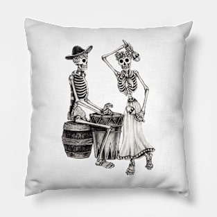 Sugar skull playing drum and dancing celebration day of the dead. Pillow