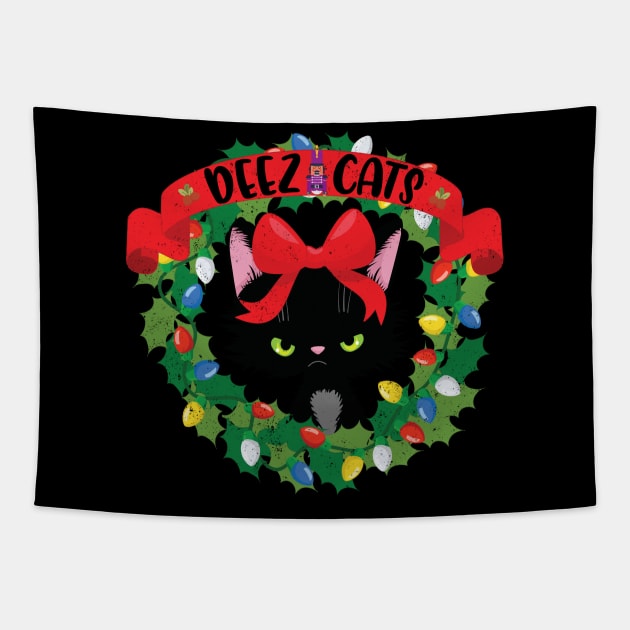 Deez Cats Nuts Nutcracker Christmas Funny Grumpy Kitty Tapestry by alcoshirts