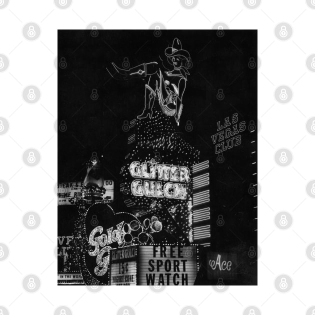 Vintage Las Vegas Black and White Photo Glitter Gulch Sassy Sally Neon Sign by Jim N Em Designs