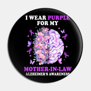 I Wear Purple For My Mother-In-Law Alzheimer's Awareness Brain Pin