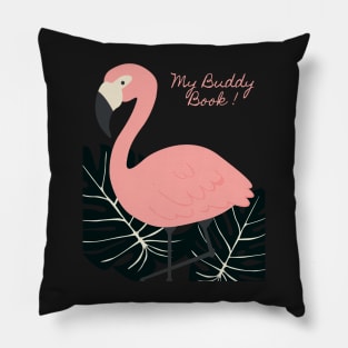 Flamingo Buddy Book Pink and black Pillow