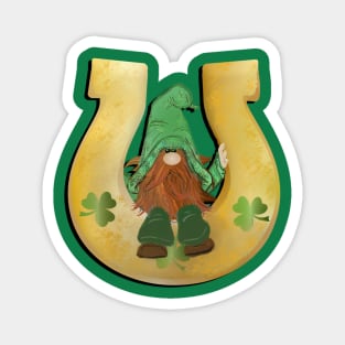 St Patrick's Day Lucky Gnome Design Horseshoe, Shamrocks & Gnomes Magnet