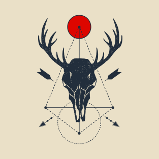 Deer Skull, Abstract Geometric Art, Black Design T-Shirt
