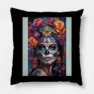 Woman in Stunning Sugar Skull Makeup Pillow