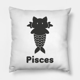 Pisces Cat Zodiac Sign with Text (Black and White) Pillow