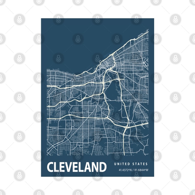 Cleveland Blueprint Street Map, Cleveland Colour Map Prints by tienstencil