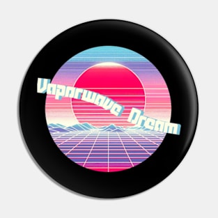 Vaporwave Dreams 80s Retro Sunset Grid Design Pin