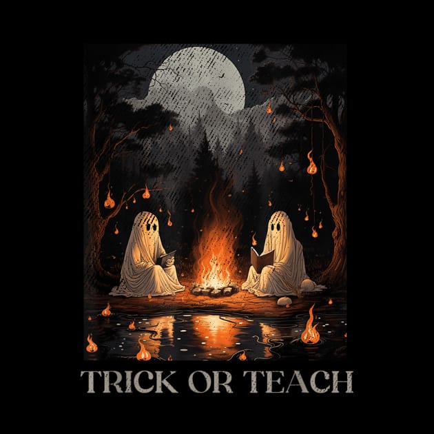 Trick Or Teach Ghost Books Reading Tarot Teachers Halloween by dalioperm