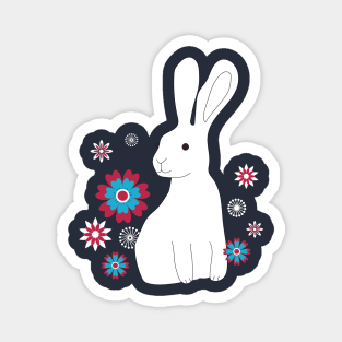 Rabbits with Chinese flowers - Lunar New Year - white on red - by Cecca Designs Magnet