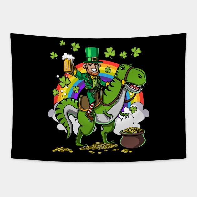 Leprechaun Riding A Dinosaur Shirt Funny Saint Patrick Day's Gift Tapestry by underheaven