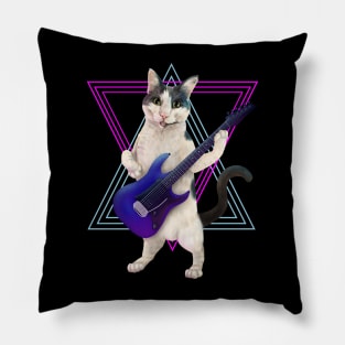 Cat playing electric guitar Pillow