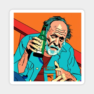 Charles Bukowski Portrait Ilustration T shirt Design Magnet