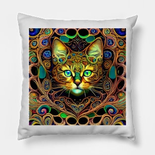 Cat Art Nouveau Psychedelic Rainbow Jewelry Pillow