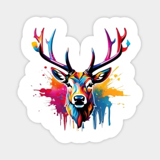 Stag Head Dripping Rainbow Graffiti Magnet