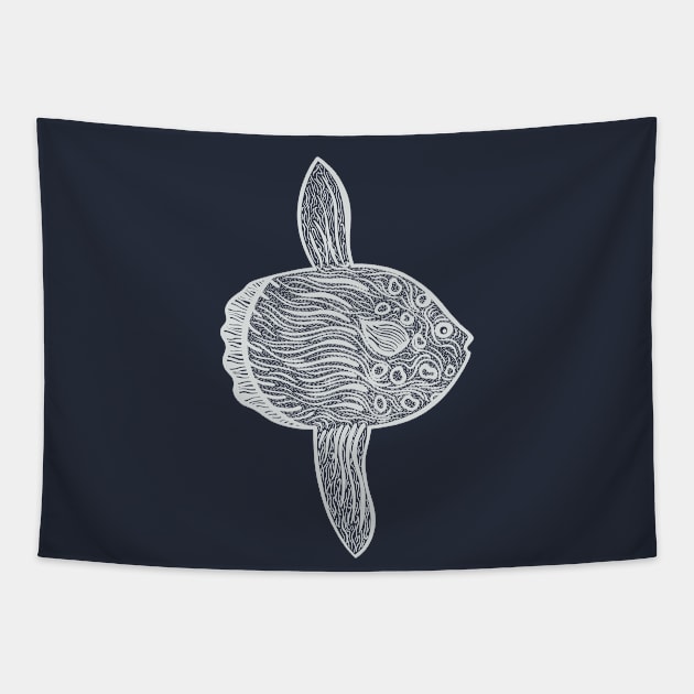 Ocean Sunfish or Mola - fish ink art design - dark colors Tapestry by Green Paladin