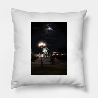 Monument in the night city Pillow