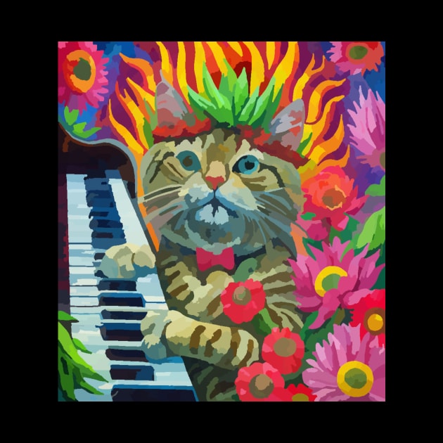 cat playing piano with nature by Catbrat