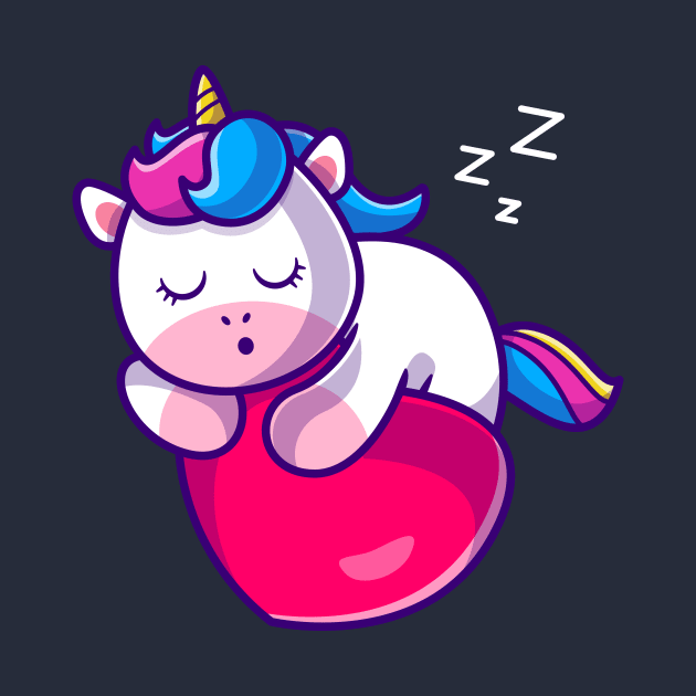 Cute Unicorn Sleeping On Heart Love Cartoon by Catalyst Labs