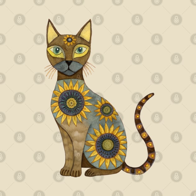 Thai Siamese Cat with Sunflower Pattern by craftydesigns