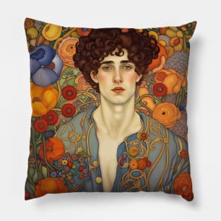 Handsome Boy Art Nouveau Style Pillow