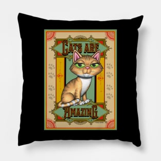 Cute Yellow Tabby on Cats are Amazing on tan background Pillow