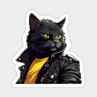 Tough Kitty In Leather Jacket And Yellow Shirt Magnet