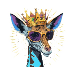 A cute Giraffe wearing cool sunglasses and crown T-Shirt