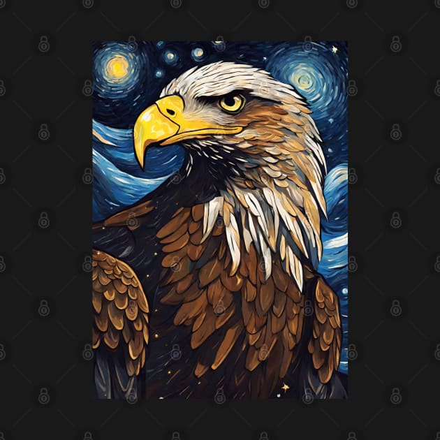 Portrait of Eagle Animal Painting in a Van Gogh Starry Night Art Style by Art-Jiyuu